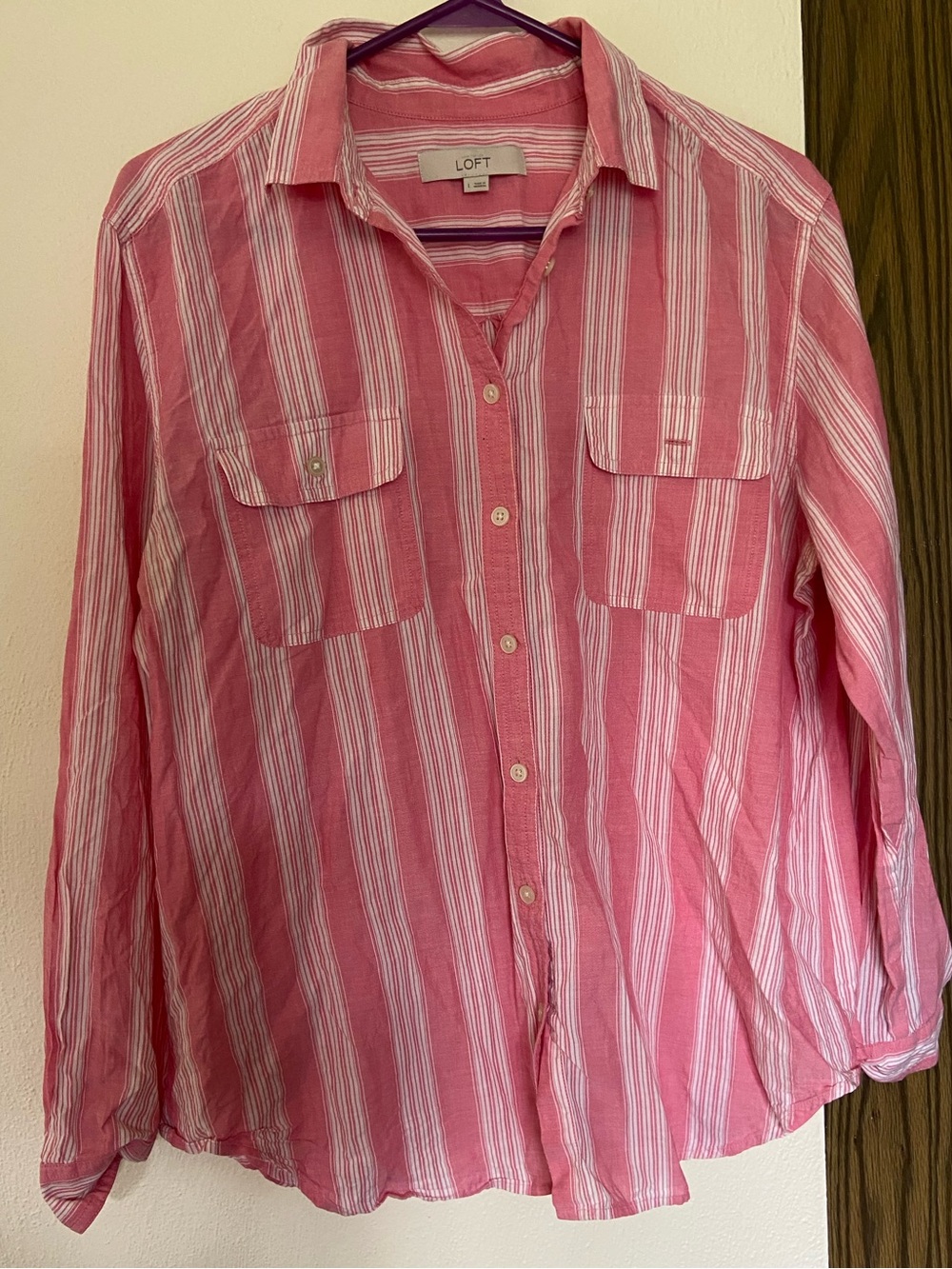LOFT Womens Pink Striped Button-Up Shirt
